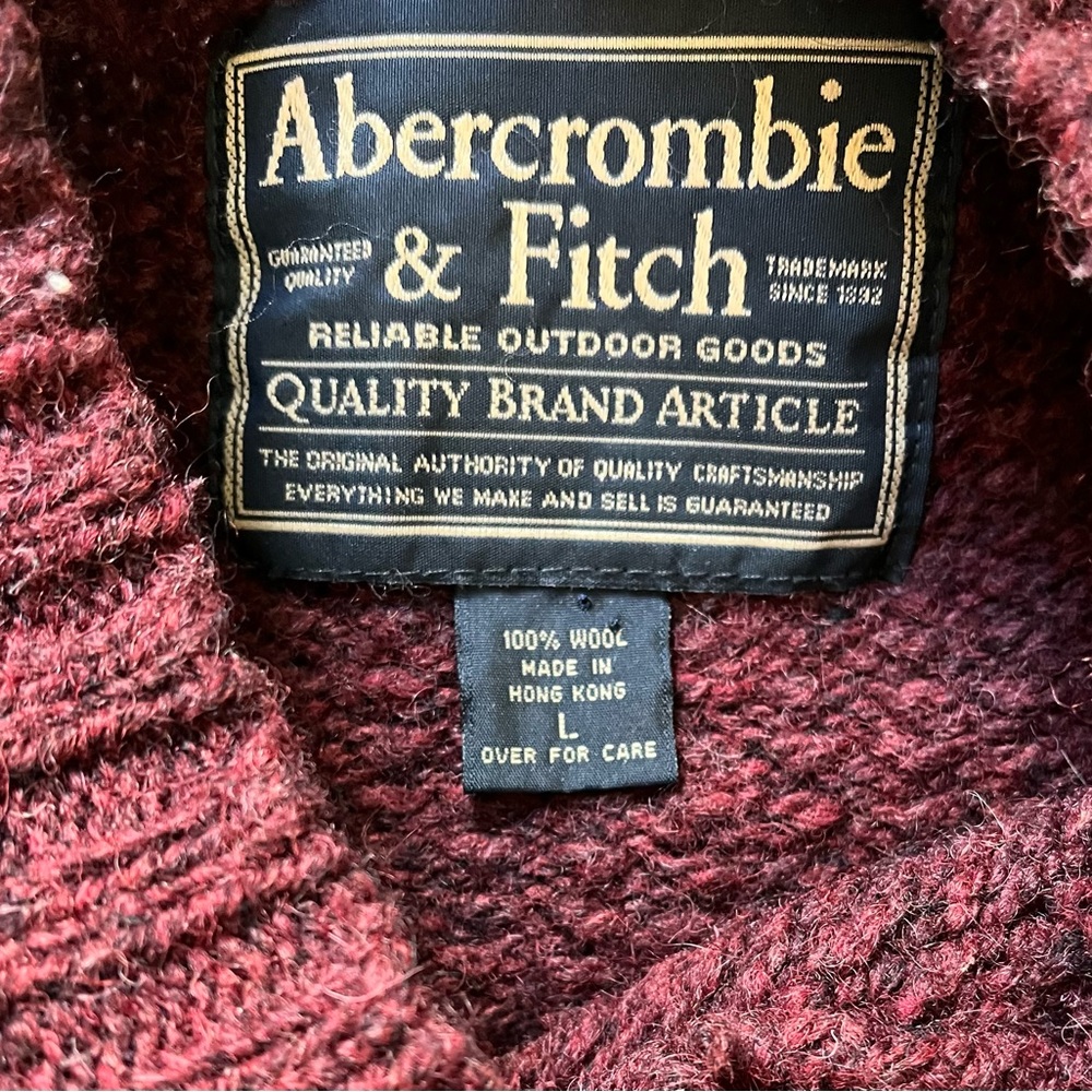 Abercrombie & Fitch Sweater Men's L 100 wool Nordic Red Crew neck Excellent✅ - Picture 5 of 5